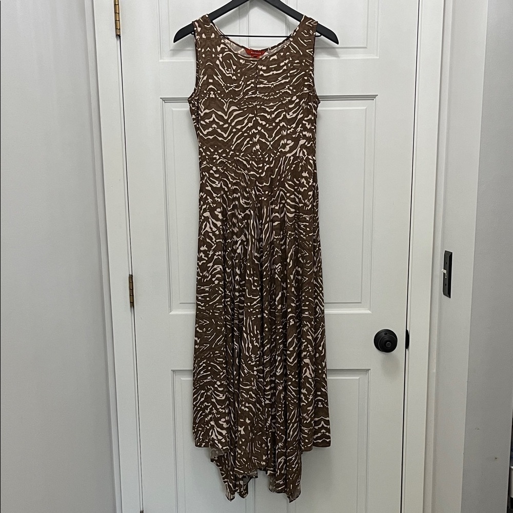 Sundance Earthy Brown and Cream Abstract Printed Rayon Midi Dress - Size 2